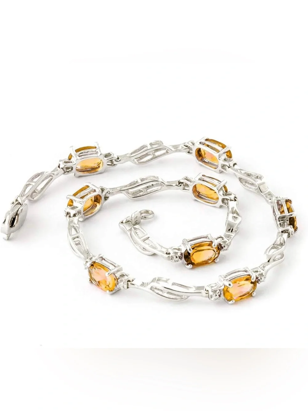 Galaxy Gold 14 K Solid Gold Natural Diamond & Citrine Tennis Bracelet
